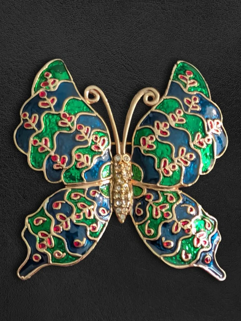 Vintage Butterfly Brooch c. 60s or 70s, Beautiful Cloisonné/Guilloché, Vibrant